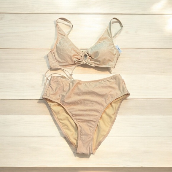 Shade & Shore Tan Bralette Bikini Set. Top is small. Bottom is medium. - Picture 1 of 4